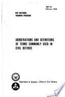Abbreviations and Definitions of Terms Commonly Used in Civil Defense