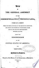 Acts of the General Assembly of the Commonwealth of Pennsylvania