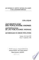 Anthropologie Des Populations Andines