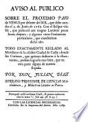 Aviso al publico sobre el proximo paso de Venus por delante del Sol, que debe suceder el 3 de junio de 1769