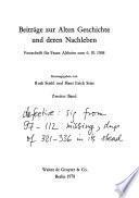 Beiträge zur alten Geschichte und deren Nachleben, Festschrift für Franz Altheim zum 6. 10. 1968