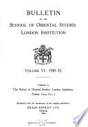 Bulletin of the School of Oriental Studies, London Institution