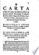 Carta circular acerca de la muerte del P. Fernando Verbiest, Rector del Colegio de Pekin, Corte de la China, que muriò à 28 del mes de enero del año 1688
