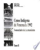 Censo indígena de Venezuela, 1992: Nomenclador de asentamientos
