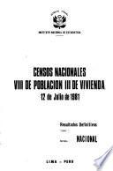 Censos nacionales, VIII de población, III de vivienda, 12 de julio de 1981