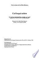 Col·loqui sobre Les Fonts Orals