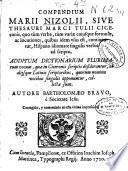 Compendium Marii Nizolii siue Thesauri Marci Tulii Ciceronis ...