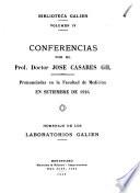 Conferencias por el prof. doctor José Casares Gil pronunciadas en la Facultad de Medicina en setiembre de 1924