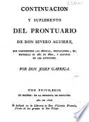 Continuacion y suplemento del Prontuario de don Severo Aguirre