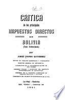 Crítica de los principales impuestos directos en Bolivia