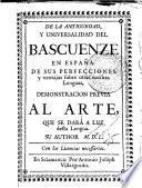 DE LA ANTIGIEDAD, Y UNIVERSALIDAD DEL BASCUENZE EN ESPAÑA