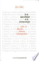 De la imposibilidad de la fenomenología sobre la filosofía francesa contemporánea