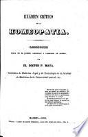 Examen critico de la homeopatia, lecciones dadas en el Ateneo cientifico y literario de Madrid
