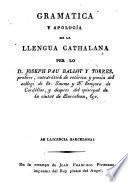 Gramática y apologia de la llengua cathalana