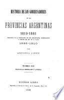 Historia de los gobernadores de las provincias argentinas desde 1810 hasta la fecha: Provincias centrales y andinas