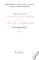Mélanges d'archéologie et d'histoire offerts à André Piganiol