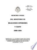Memoria anual del Ministerio de Relaciones Exteriores y Culto