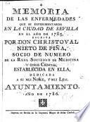 Memoria de las enfermedades que se experimentaron en la ciudad de Sevilla en el año de 1785