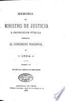 Memoria del Ministro de Justicia de Congresso nacional en 1894