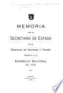 Memoria que el Secretario de Estado en el Despacho de Hacienda y Tesoro presentá á la Asamblea Nacional ...