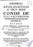 Memorial apologetico al excmo. señor Conde de Villa-Humbrosa, presidente del Consejo Supremo de Castilla etc. de parte de los missioneros apostolicos de el Imperio de la China representando los reparos que se hazen en un libro, que se ha publicado en Madrid este año de 1676 en grave perjuizio de aquella mission
