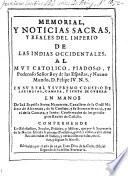 Memorial Y Noticias Sacras, Y Reales Del Imperio De Las Indias Occidentales