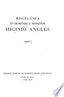 Miscelánea en homenaje a Monseñor Higinio Anglés
