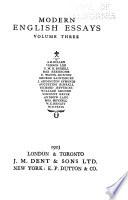 Modern English Essays: William Hazlitt (W.E. Henley) Scott and Dumas (George Saintsbury) Henry Fielding and Joseph Andrews (George Saintsbury) Abraham Lincoln as orator and letterwriter (Lordy Bryce) A point of biography (Alice Meyneli) Genius loci (Vernon Lee) Sir Thomas Browne (J.A. Symonds) Borrow's Wild Walae (T. Watts-Dunton) The essays of Elia (The Rt. Hon. Augustine Birrell) Izaak Walton (Andrew Lang) The death of Robert Louis Stevenson (Sir A.T. Quiller-Couch) Irish folk and fairy tales (W.B. Yeats) THe author of Peter Wilkins (A.B. Bullen) The sun and the brook (Richard Jefferies) Dr. Brandes on Shakespeare (William Archer) A cloud of pinafores (Max Beerbohm) Evelyn's diary (G.W.E. Russell)