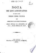 Nota de los Asesinatos de que se ha podido tener noticia, que cometieron