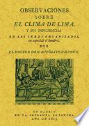 Observaciones sobre el clima de Lima y sus influencias en los seres organizados, en especial el hombre