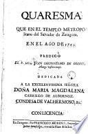 Quaresma que en el templo metropolitano del Salvador de Zaragoza en el año 1743