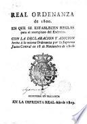 Real Ordenanza de 1800 en que se establecen reglas para el reemplazo del Exército