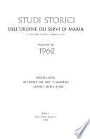 Studi Storici Dell'Ordine Dei Servi Di Maria