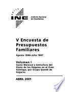 V Encuesta de presupuestos familiares, agosto 1996-julio 1997: Gasto mensual y estructura del gasto de los hogares en el Gran Santiago, por Grupo Quintil de Hogares